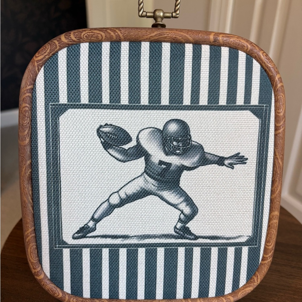 Vintage Style Striped Navy and White Football Canvas Accent Novelty Wall Hanging